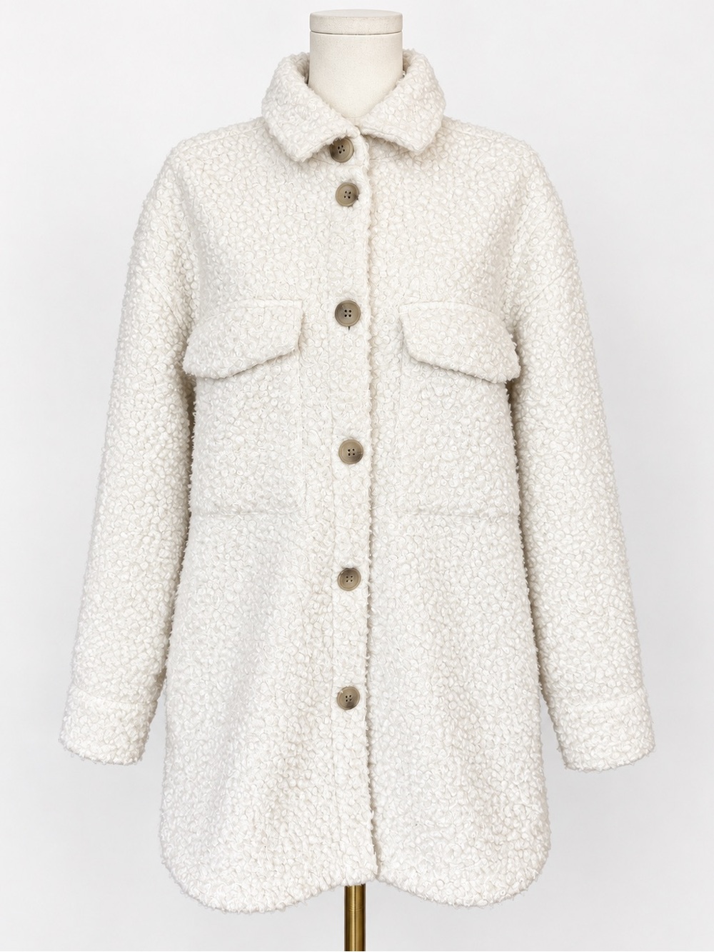 H&M Cream Boucle Teddy Oversized Shacket Jacket Coat Size L